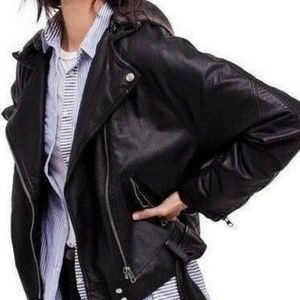 Free People Drapey Vegan Moto Jacket Hooded Faux